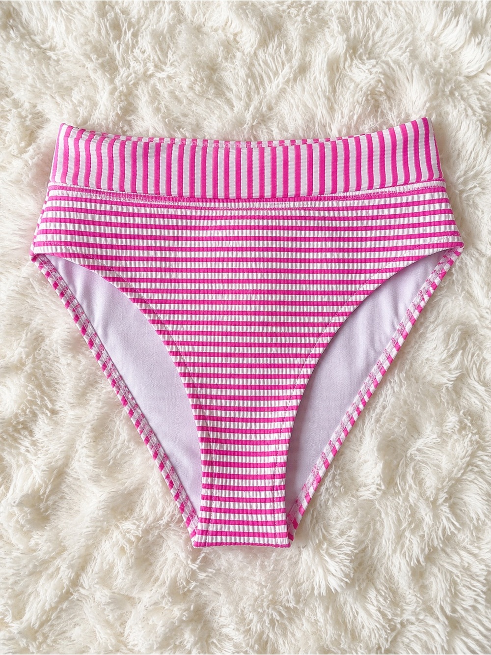 Splendid High-Waist Striped Bikini Bottom XS Pink & White Textured Swimwear NWT